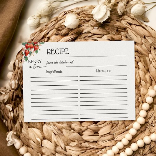 Berry in Love Strawberry Bridal Shower Recipe ノートカード
