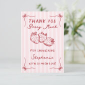 Berry In Love Strawberry Pink Bridal Shower Flat サンキューカード (スタンド正面)
