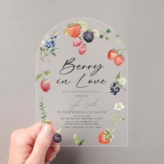 Berry in Love Watercolor Berries Bridal Shower アクリル招待状 (インサイチュ (ポータブル))