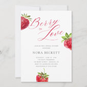 Berry in Love Watercolor Strawberry Bridal Shower 招待状 (正面)