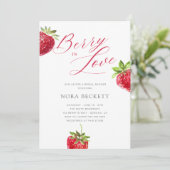Berry in Love Watercolor Strawberry Bridal Shower 招待状 (スタンド正面)
