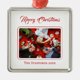 Berry Merry Christmas White Photo Ornament メタルオーナメント