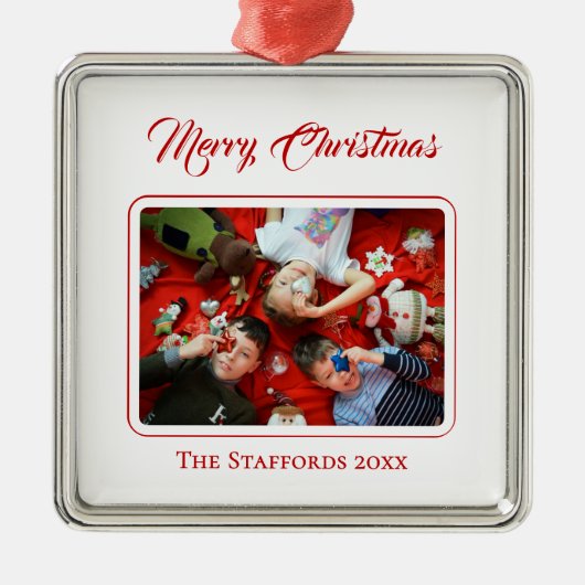 Berry Merry Christmas White Photo Ornament メタルオーナメント (正面)