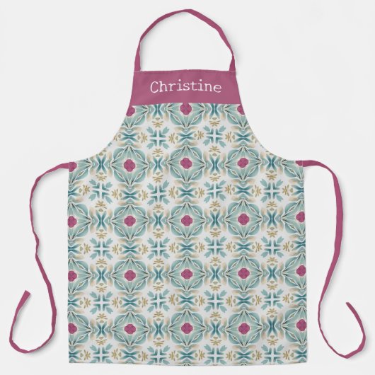 Berry Mint Tile Pattern Personalized Name エプロン (正面)