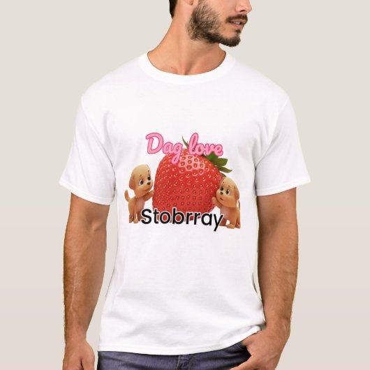 「Berry Paws: Dog Love & Strawberryデザイン」 Tシャツ (正面)