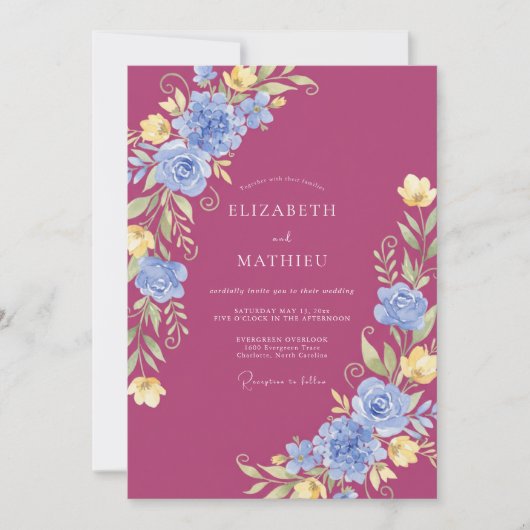 Berry Pink Vibrant Watercolor Wedding 招待状 (正面)