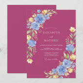 Berry Pink Vibrant Watercolor Wedding 招待状 (正面/裏面)