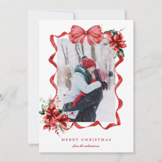 Berry Red Bow Frame Photo Christmas Holiday Card シーズンカード