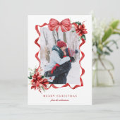 Berry Red Bow Frame Photo Christmas Holiday Card シーズンカード (スタンド正面)