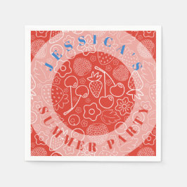 Berry Strawberry Cherry White Hand drawn Modern. スタンダードカクテルナプキン