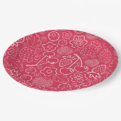 Berry Strawberry Cherry White Hand drawn Modern. ペーパープレート (アングル)