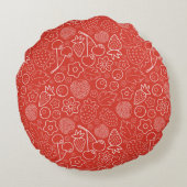 Berry Strawberry Cherry White Hand drawn Modern. ラウンドクッション (裏面)