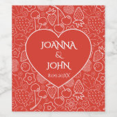 Berry Strawberry Cherry White Hand drawn Modern. ワインラベル (シングルラベル)