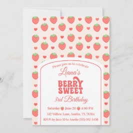 Berry Sweet | いちごの女の子の3歳の誕生日パーティー 招待状