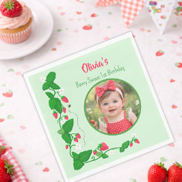 Berry Sweet 1st Birthday Strawberry Photo スタンダードランチョンナプキン