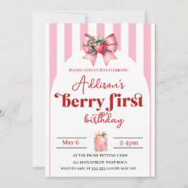 Berry Sweet 1st Birthday with Photo サンキューカード