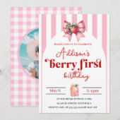 Berry Sweet 1st Birthday with Photo サンキューカード (正面/裏面)