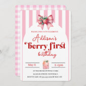 Berry Sweet 1st Birthday with Photo 招待状 (正面/裏面)