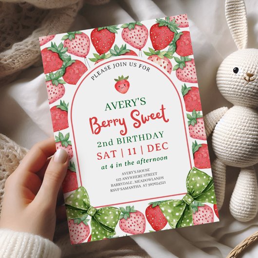 Berry Sweet 2nd Birthday Strawberry Invitation 招待状