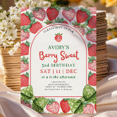 Berry Sweet 3rd Birthday Strawberry Invitation 招待状
