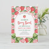 Berry Sweet 4th Birthday Strawberry Invitation 招待状 (スタンド正面)