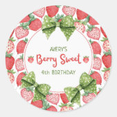 Berry Sweet 4th Birthday Strawberry Party  ラウンドシール (正面)