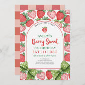 Berry Sweet 6th Birthday Strawberry Invitation 招待状 (正面/裏面)