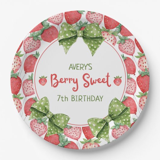 Berry Sweet 7th Birthday Strawberry Party  ペーパープレート (正面)