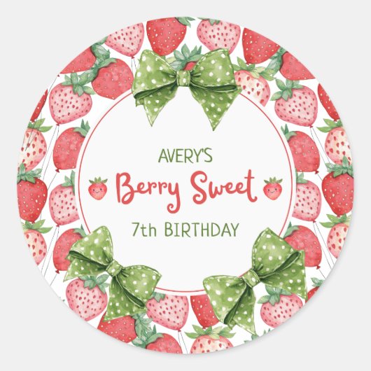 Berry Sweet 7th Birthday Strawberry Party  ラウンドシール (正面)