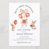 Berry Sweet Adventure Watercolor Strawberry Bunny  招待状 (正面)