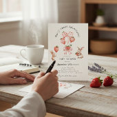 Berry Sweet Adventure Watercolor Strawberry Bunny  招待状