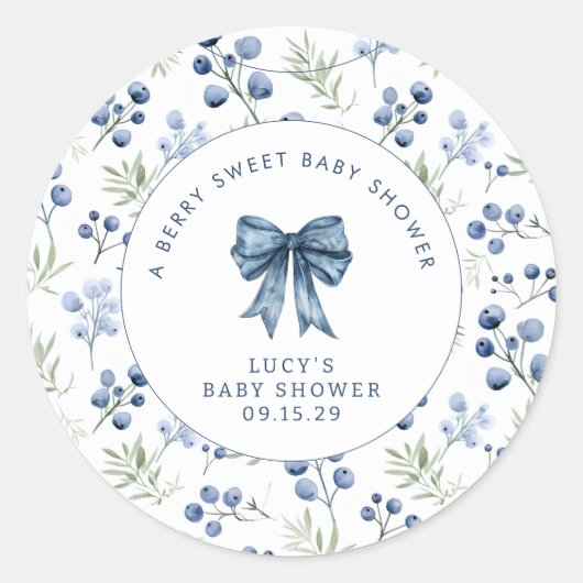 Berry Sweet Baby Shower Blueberry Bow Classic Rou ラウンドシール (正面)