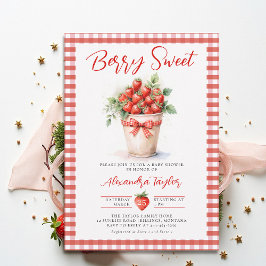 Berry Sweet Berries Art Garden Gingham Baby Shower 招待状