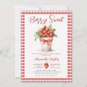 Berry Sweet Berries Art Garden Gingham Baby Shower 招待状 (正面)