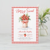Berry Sweet Berries Art Garden Gingham Baby Shower 招待状 (スタンド正面)