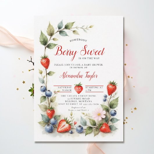 Berry Sweet Berries Garden Neutral Baby Shower 招待状