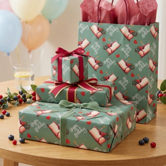 Berry Sweet Birthday Cake Pattern Wrapping Paper ラッピングペーパー