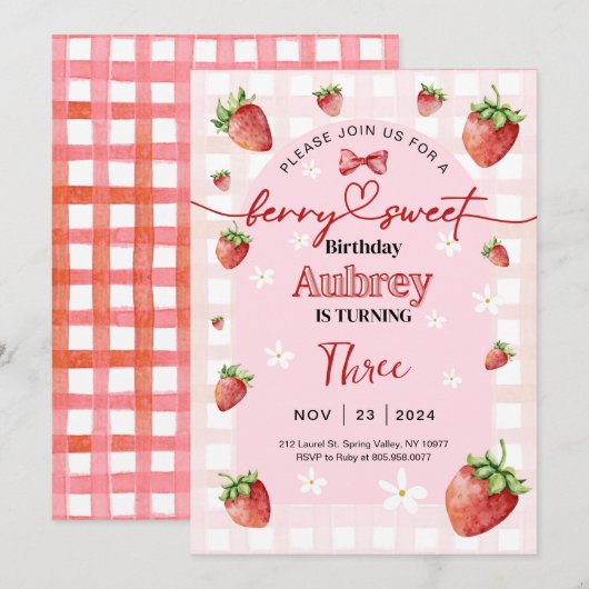Berry Sweet Birthday Invitation Any Age 招待状 (正面/裏面)