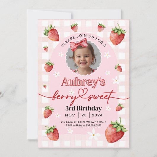 Berry Sweet Birthday Invitation Any Age with Photo 招待状 (正面)