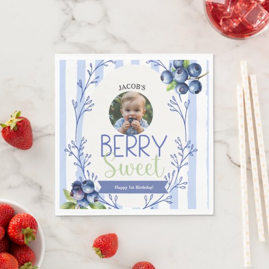 Berry Sweet Birthday Photo Paper スタンダードランチョンナプキン (インサイチュ)