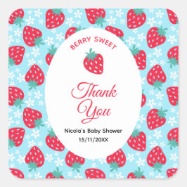 Berry Sweet Blue Strawberry Baby Shower スクエアシール