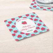 Berry Sweet Blue Strawberry Baby Shower スクエアペーパーコースター (アングル)