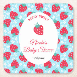 Berry Sweet Blue Strawberry Baby Shower スクエアペーパーコースター