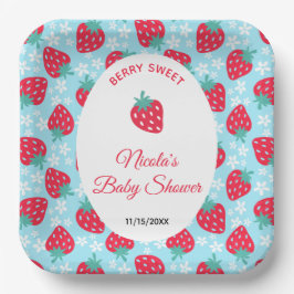 Berry Sweet Blue Strawberry Baby Shower ペーパープレート
