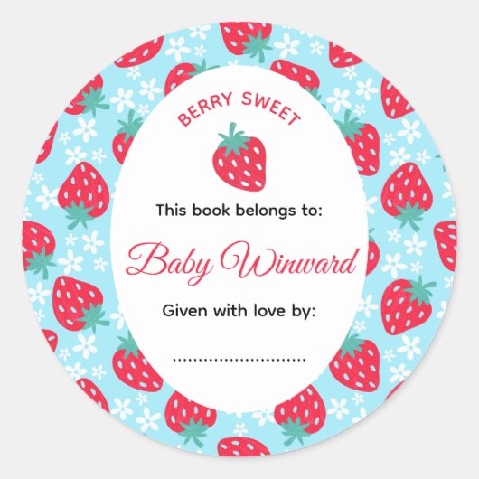 Berry Sweet Blue Strawberry Baby Shower ラウンドシール (正面)