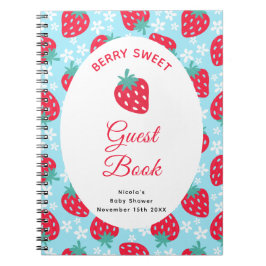 Berry Sweet Blue Strawberry Baby Shower Guest Book ノートブック