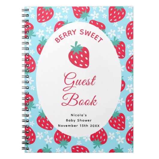 Berry Sweet Blue Strawberry Baby Shower Guest Book ノートブック (正面)
