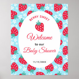 Berry Sweet Blue Strawberry Baby Shower Welcome ポスター