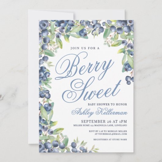 Berry Sweet Blueberry Baby Shower 招待状 (正面)