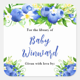 Berry Sweet Blueberry Baby Shower Bookplate スクエアシール
